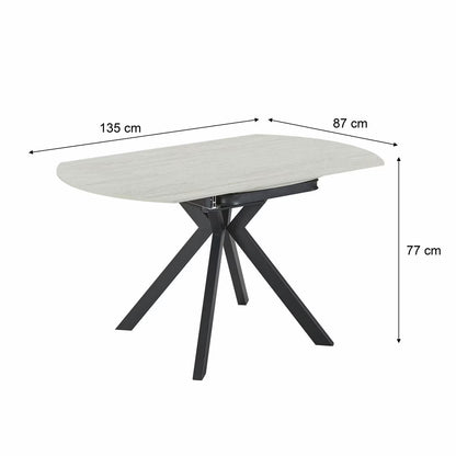 Cavella round Ceramic Extending Dining Table + 4 Beige Chairs