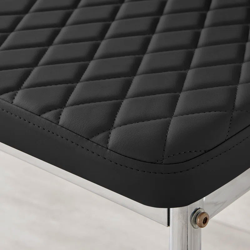 Adler round Dining Table Set with Shelf & 4 Quilted Faux Leather Dining Chairs