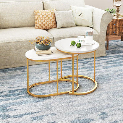 Coffee Table Set of 2 Modern Side Tables with White Faux Marble Top