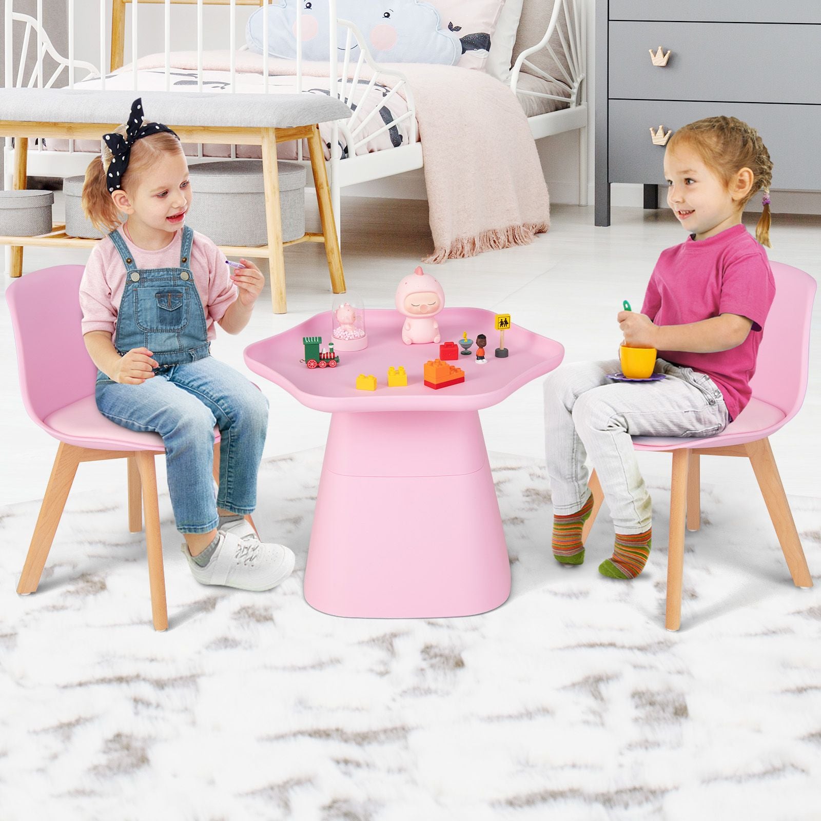 Toddler Activity Play Table with Backrest, Padded Seat and Concave Tabletop