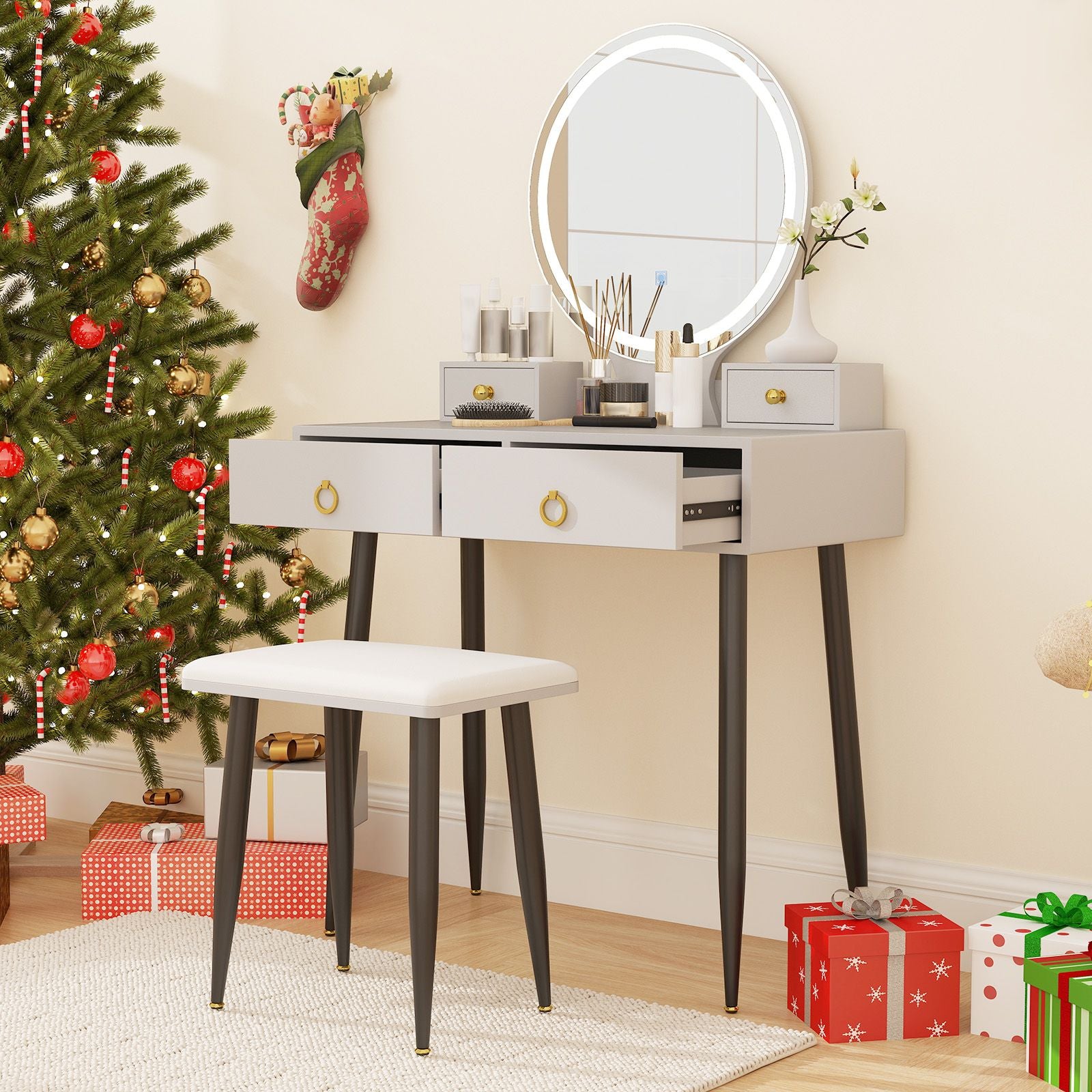 Makeup Vanity Desk with Lighted Mirror for Bedroom