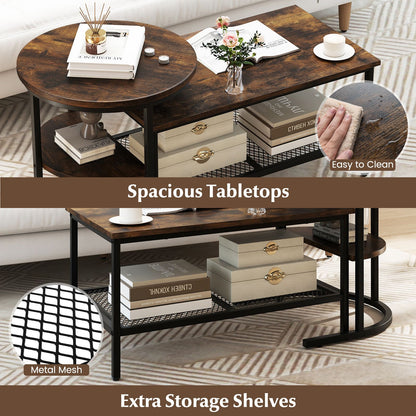 Set of 2 Nesting Coffee Table with Extra Storage Shelf
