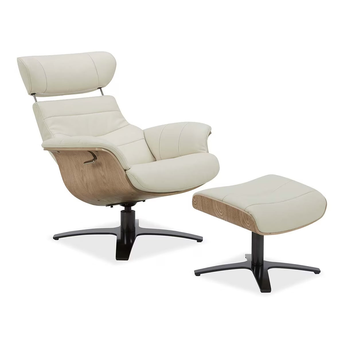 Karma Cream Top Grain Leather Swivel Chair with Ottoman