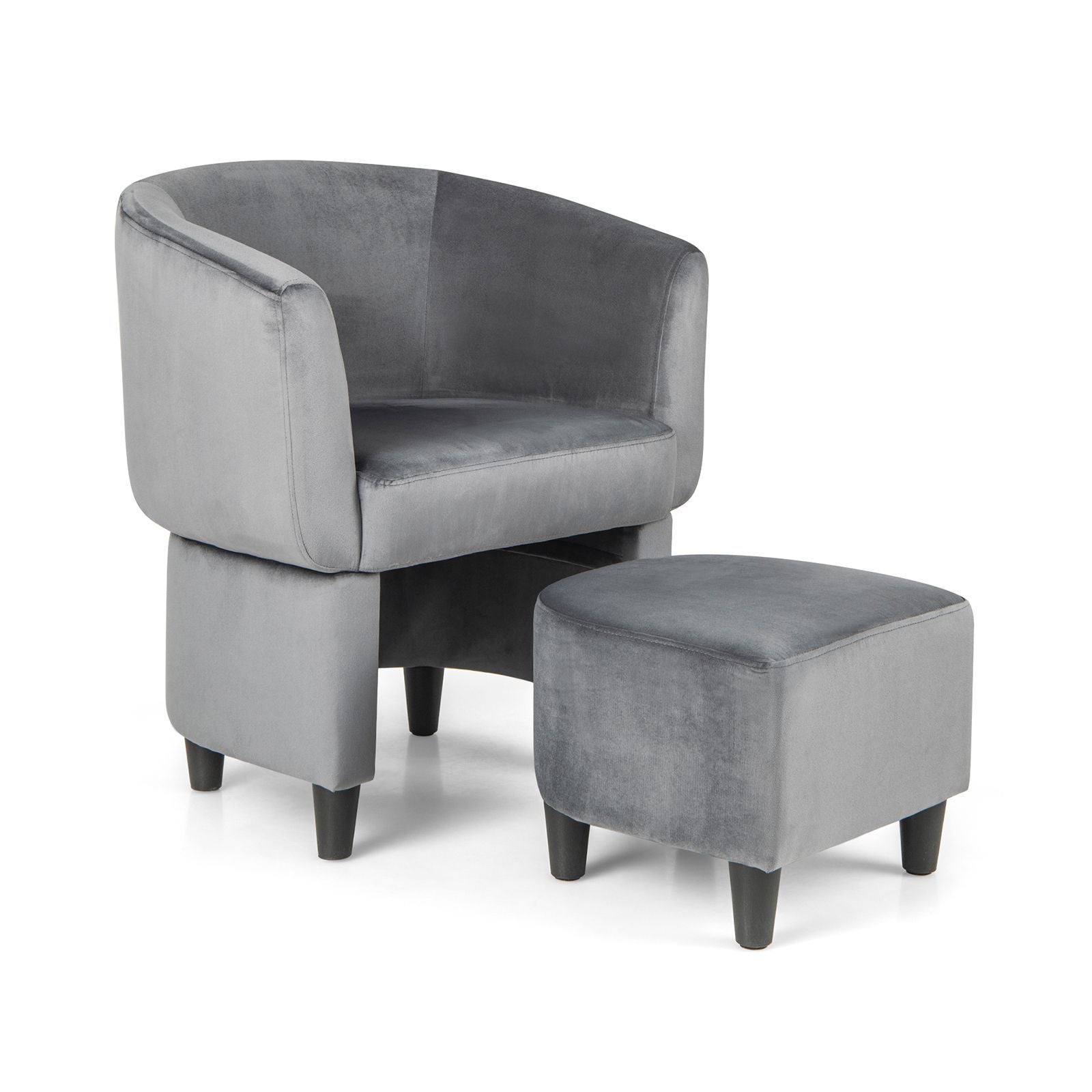Upholstered Velvet Barrel Chair Modern Club Chair with Ottoman