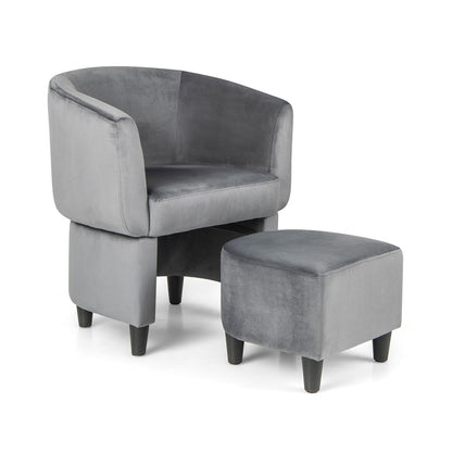 Upholstered Velvet Barrel Chair Modern Club Chair with Ottoman