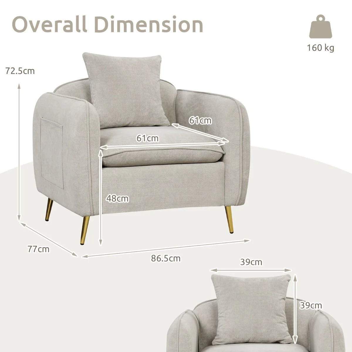 Chenille Velvet Accent Chair with Golden Metal Legs