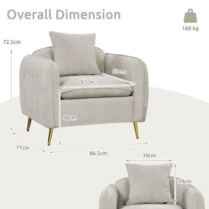 Chenille Velvet Accent Chair with Golden Metal Legs