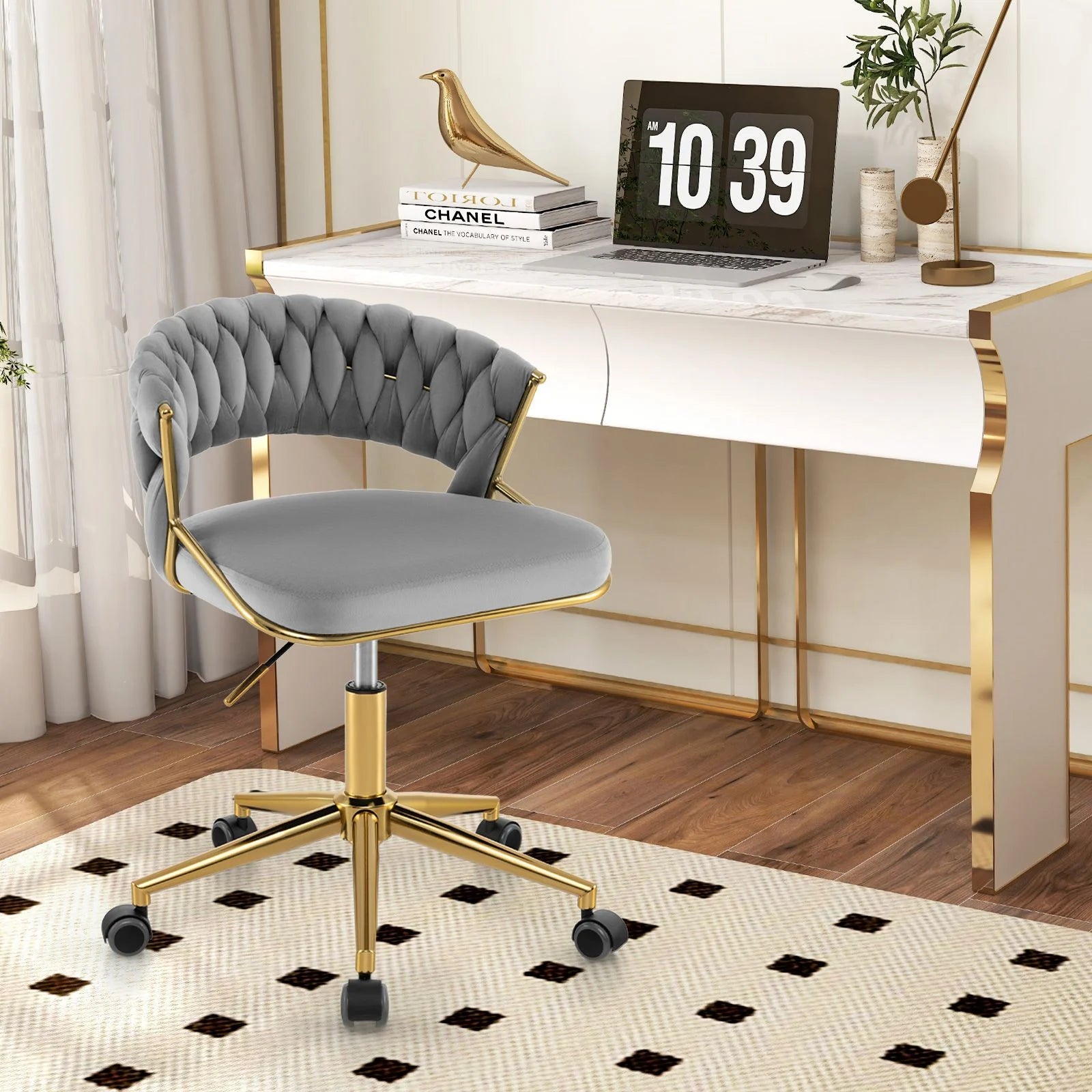 360° Swivel Home Office Desk Chair Set of 2 with Hand-Woven Back