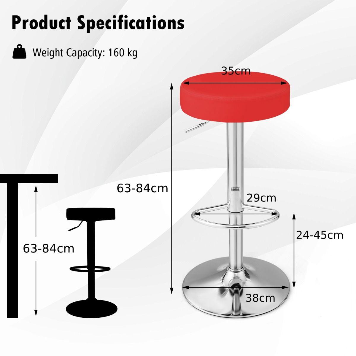 Height-Adjustable Bar Stool Set of 2 with Footrest