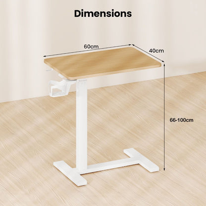 Height Adjustable Overbed Bedside Table with Cup Holder and Headphone Hook