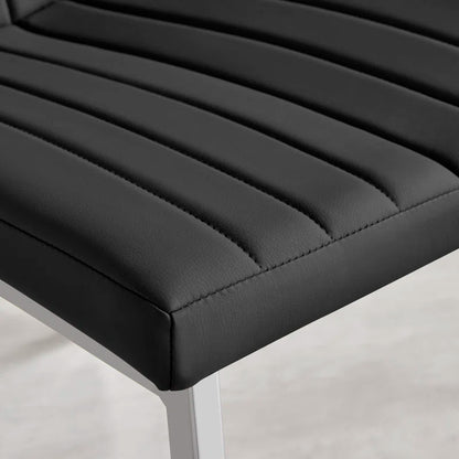 Faux Leather Modern Tall Back Dining Chairs with Chrome Metal Legs & Vertical Stitching