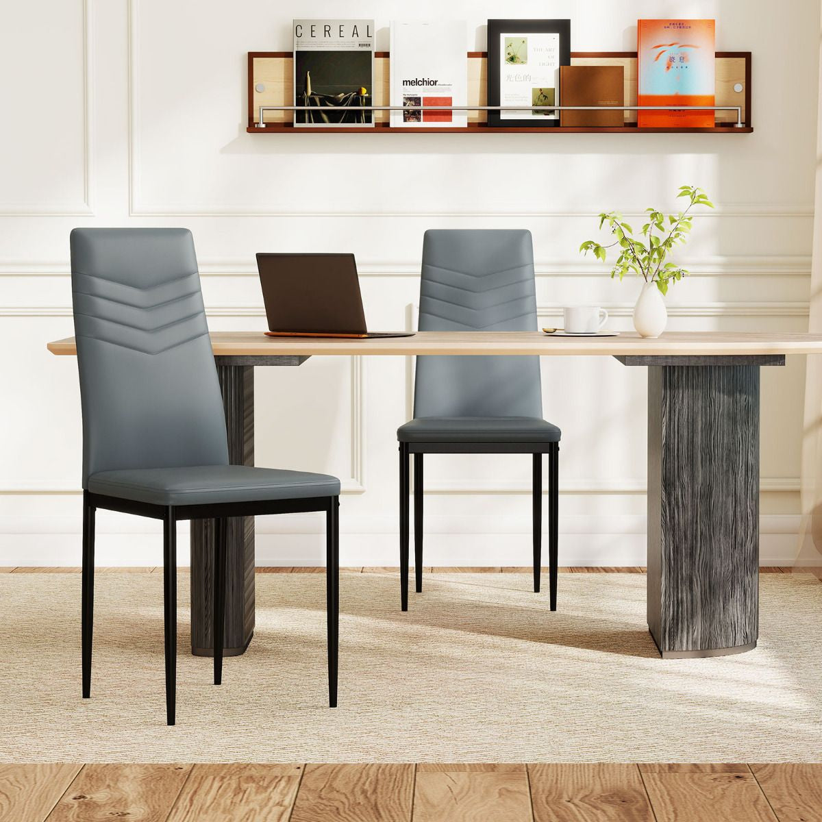 4 PCS Armless Side Chairs with Upholstered Cushion and Sturdy Metal Frame