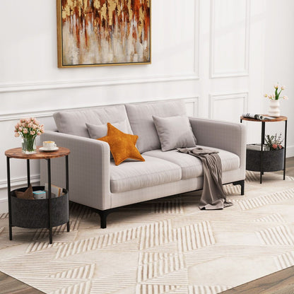 Round End Table for Small Space with Removable Fabric Basket and Metal Frame