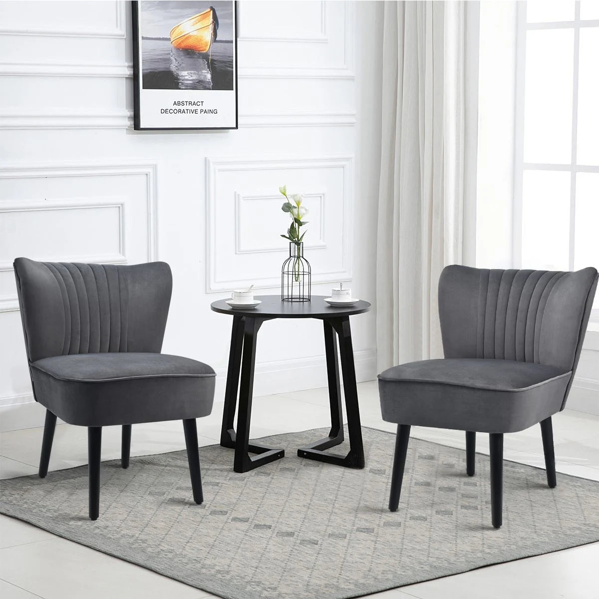 Velvet Accent Chair Set of 2 Modern Leisure Chair with Rubber Wood Legs