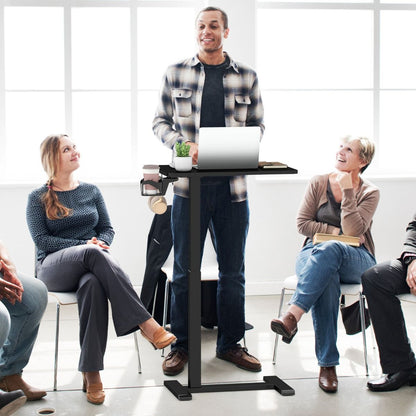 Height Adjustable Overbed Bedside Table with Cup Holder and Headphone Hook