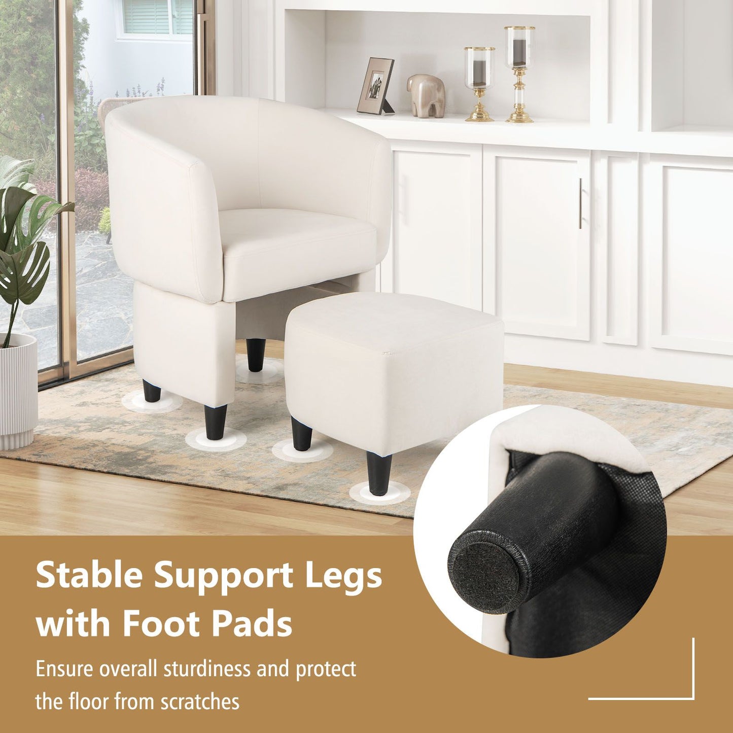 Upholstered Velvet Barrel Chair Modern Club Chair with Ottoman