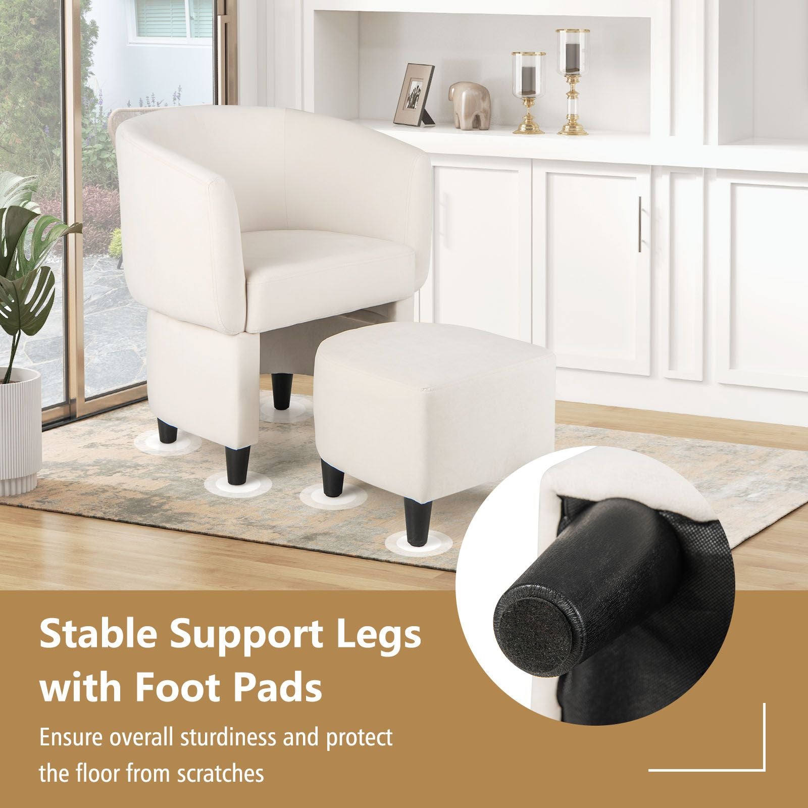 Upholstered Velvet Barrel Chair Modern Club Chair with Ottoman