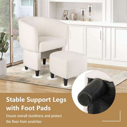 Upholstered Velvet Barrel Chair Modern Club Chair with Ottoman