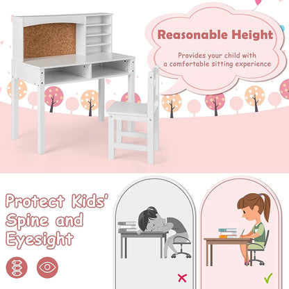 Wooden Kids Desk and Chair Set with Hutch for Studying and Reading