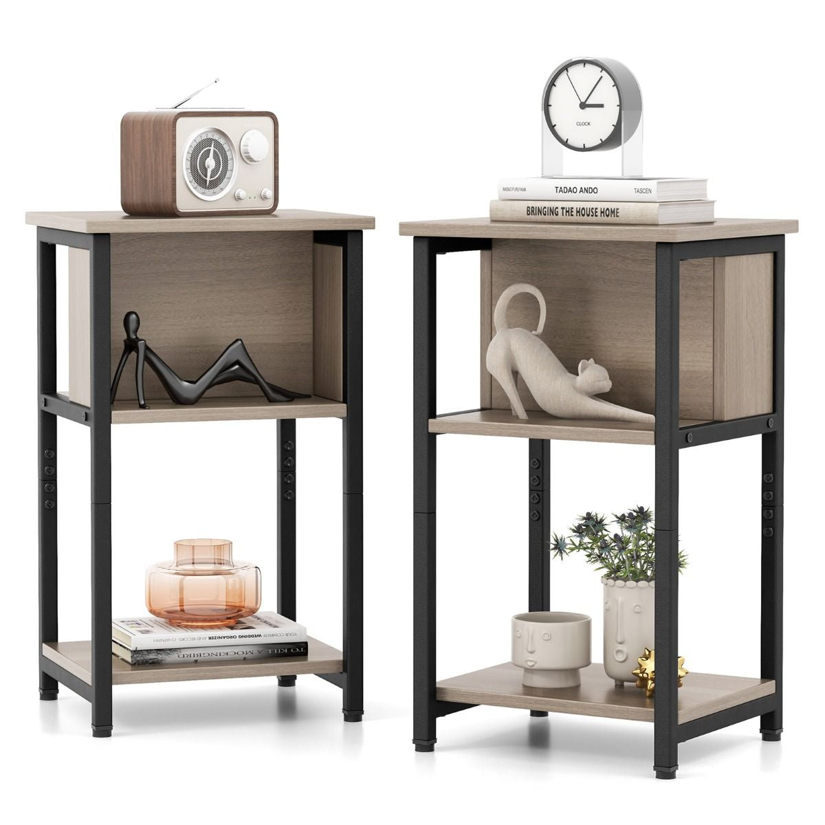 Narrow Sofa Side Table Set of 2 with Storage Shelf for Small Spaces