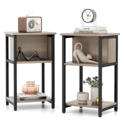 Narrow Sofa Side Table Set of 2 with Storage Shelf for Small Spaces