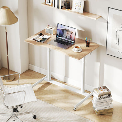 C-Shaped Mobile Standing Desk with Adjustable Height and Lockable Wheels