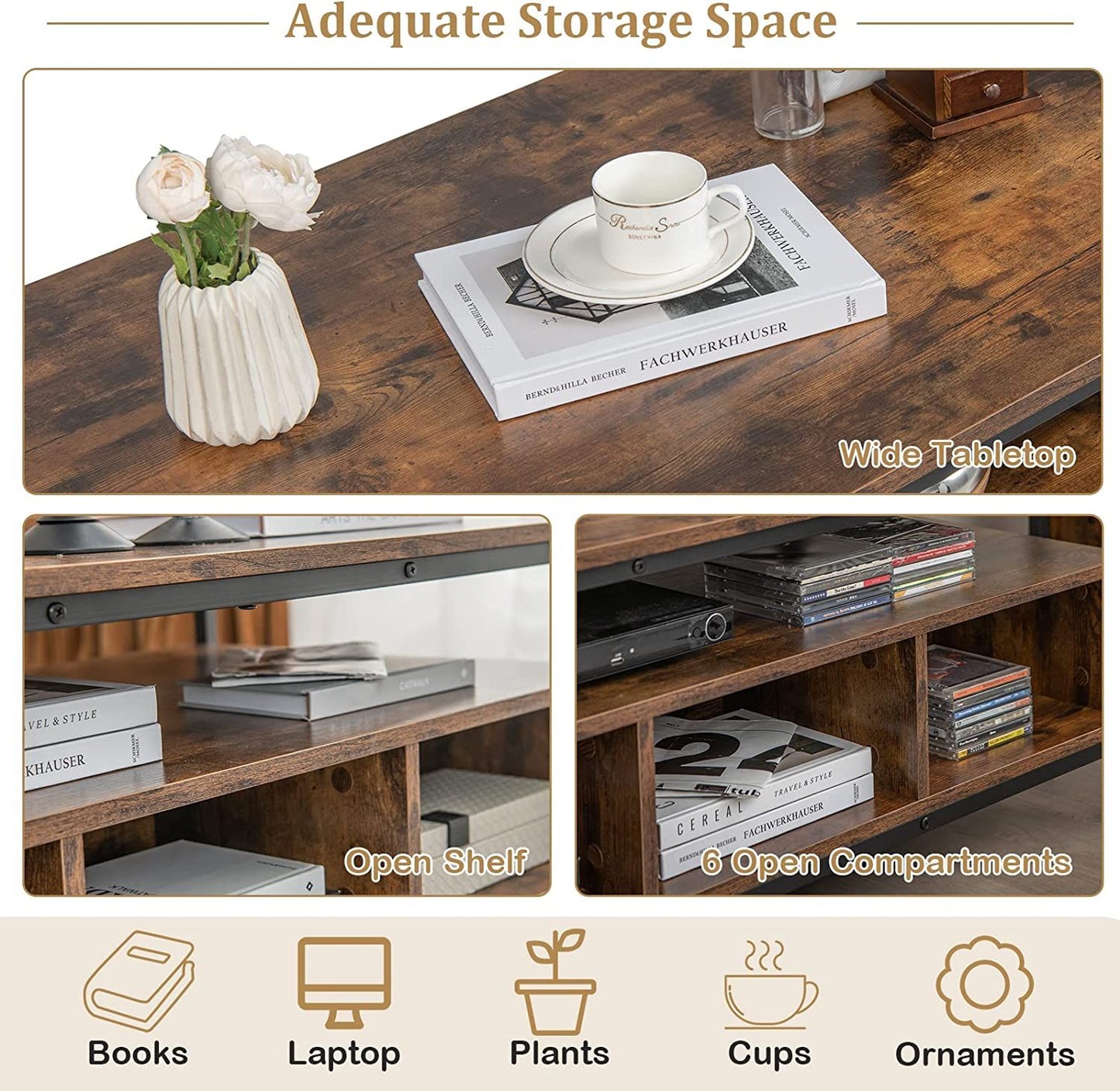 Wooden Cocktail Center Table with Storage Shelf for Living Room