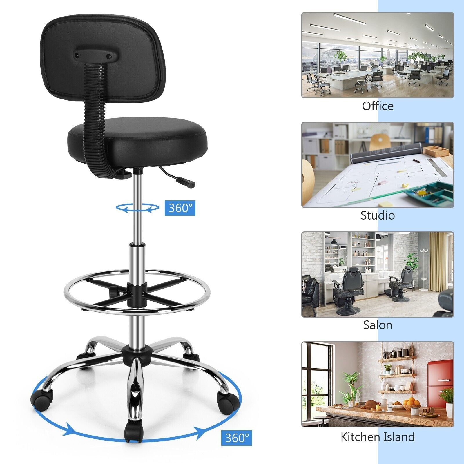 Ergonomic Drafting Chair with Backrest and Adjustable Footrest