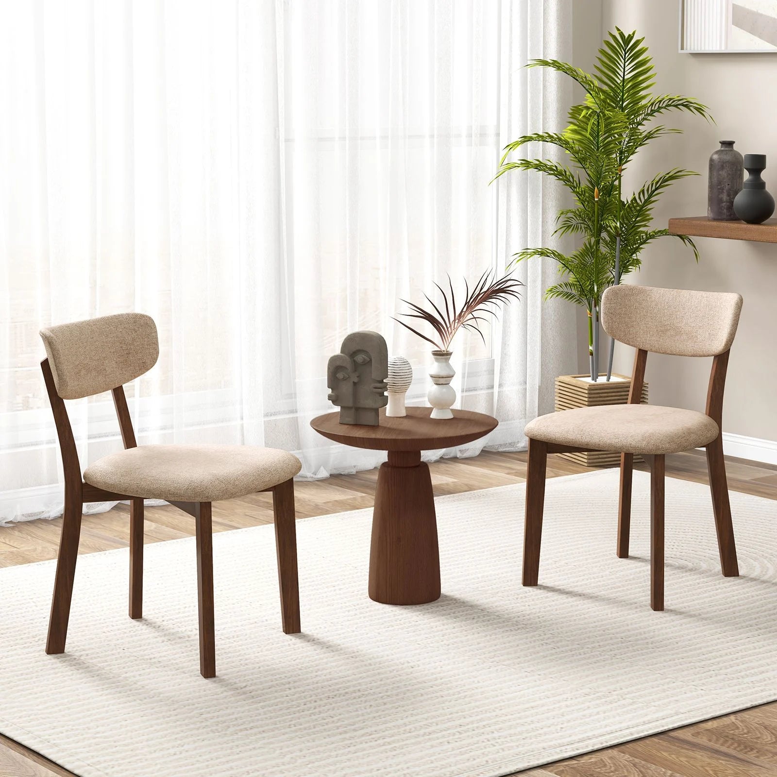 Upholstered Mid-Back Chairs with Solid Rubber Wood Frame