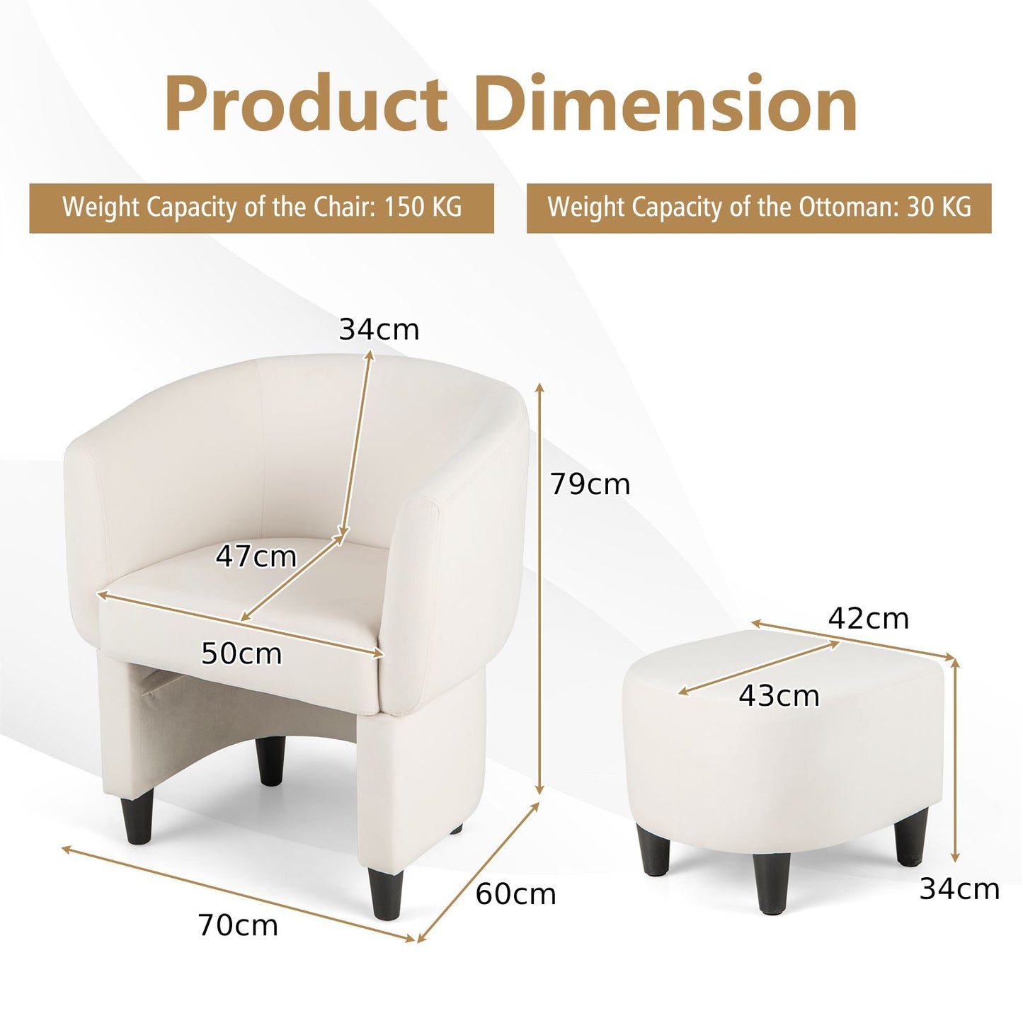 Upholstered Velvet Barrel Chair Modern Club Chair with Ottoman