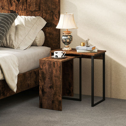 Nesting Coffee Table Set of 2 Faux Wood Top Sofa Side Table