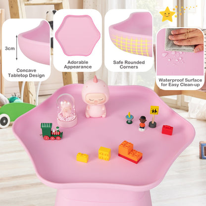 Toddler Activity Play Table with Backrest, Padded Seat and Concave Tabletop