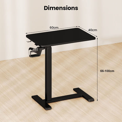 Height Adjustable Overbed Bedside Table with Cup Holder and Headphone Hook