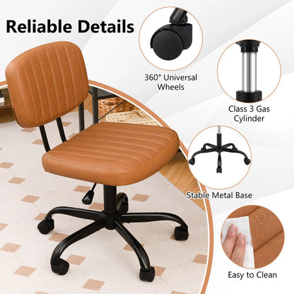 Home Office Small Armless Desk Chair with Wheels and Lumbar Support