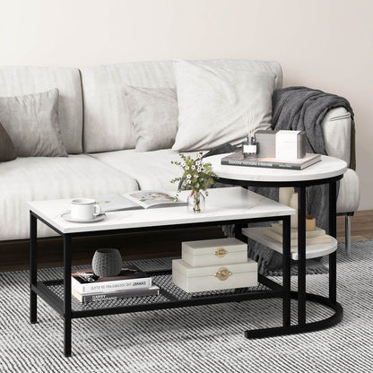 Set of 2 Nesting Coffee Table with Extra Storage Shelf