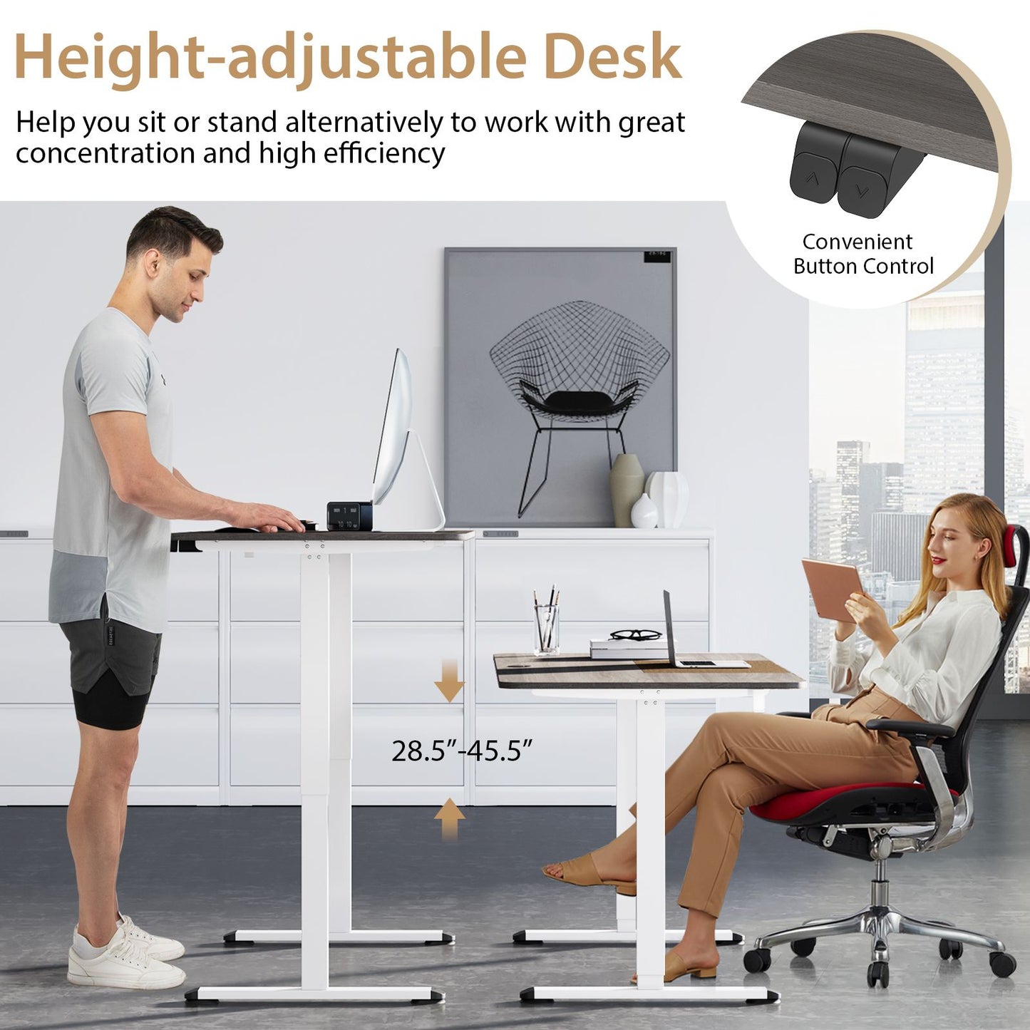 Height Adjustable Home Office Computer Desk with Headphone Hook