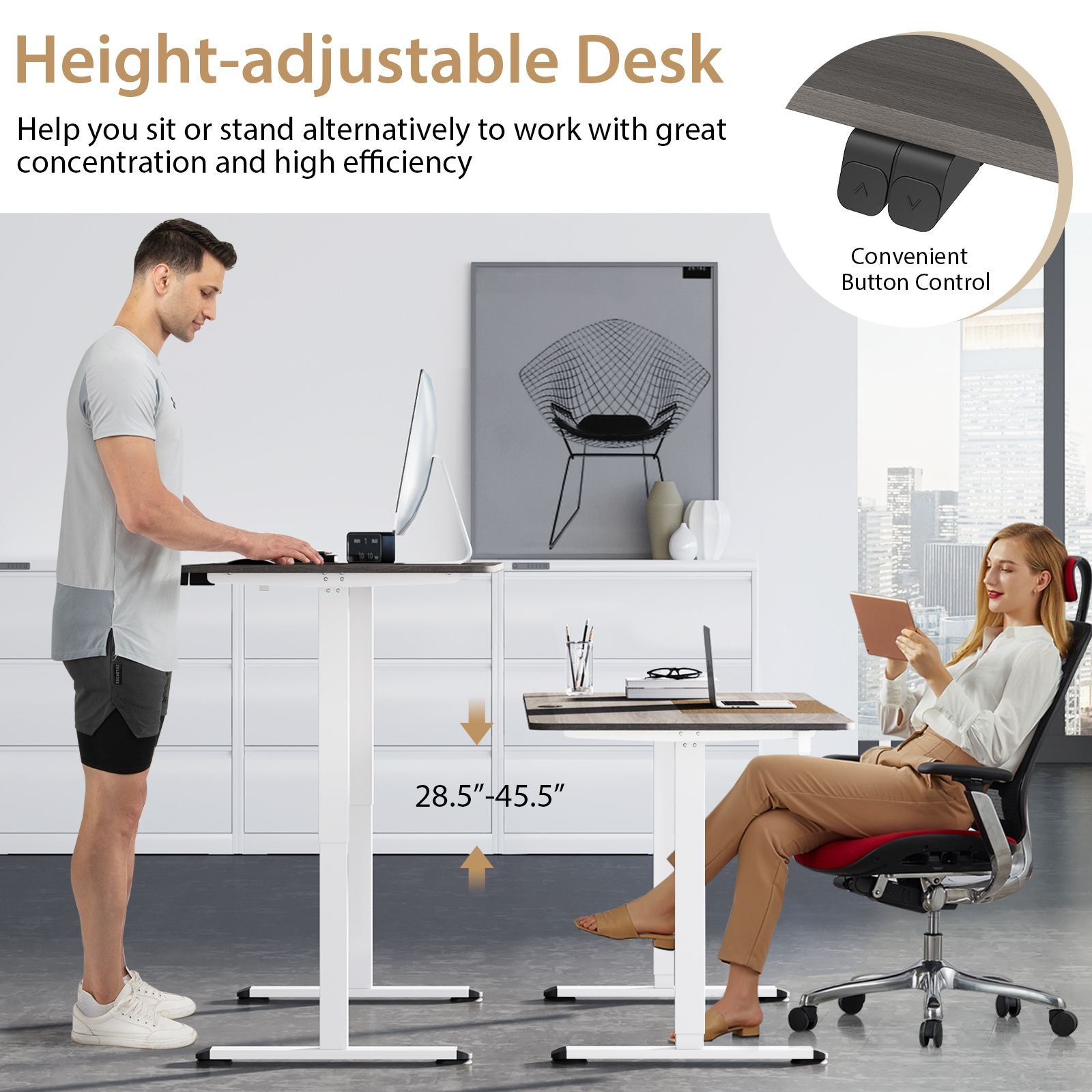 Height Adjustable Home Office Computer Desk with Headphone Hook