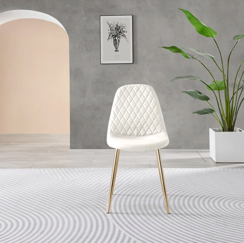 Corova Faux Leather Modern Dining Chairs with Metal Tapered Legs & Diamond Stitching