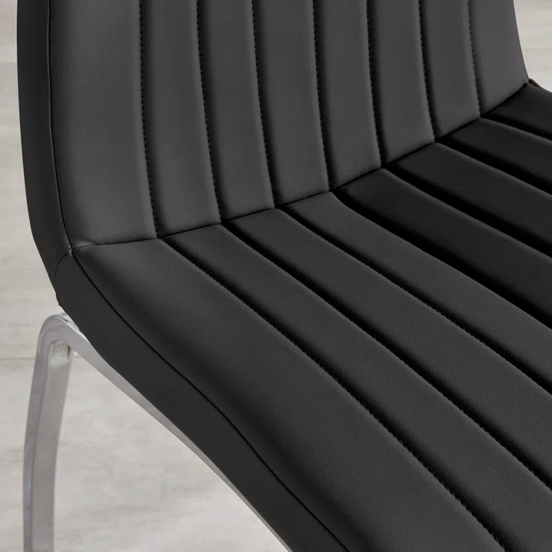 Faux Leather Modern Tall Back Dining Chairs with Chrome Metal Legs & Vertical Stitching