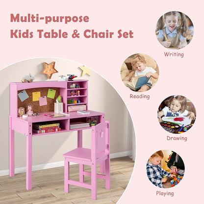 Wooden Kids Desk and Chair Set with Hutch for Studying and Reading