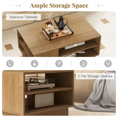 Modern Rectangle Coffee Table with 2-Tier Open Storage Shelves