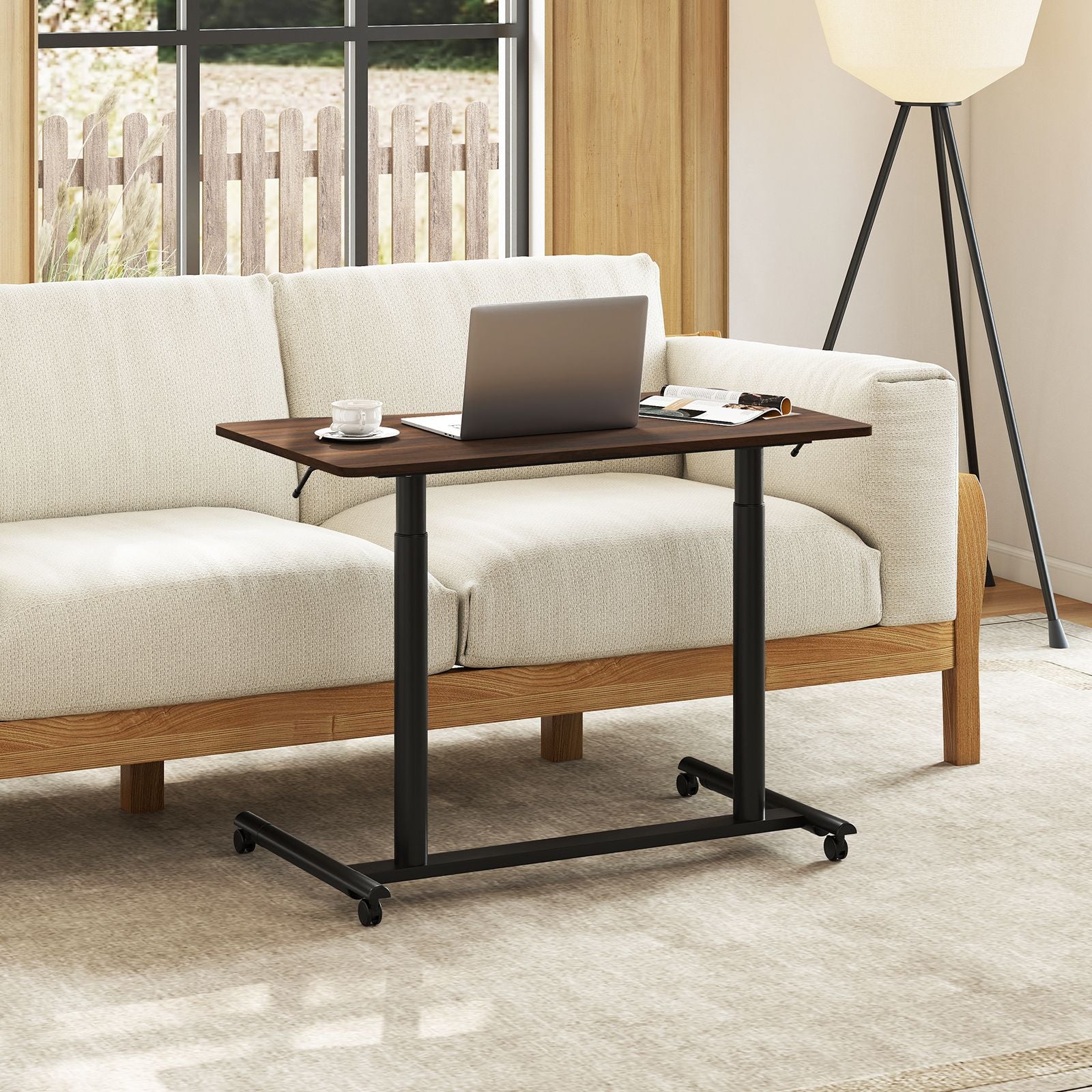 C-Shaped Mobile Standing Desk with Adjustable Height and Lockable Wheels