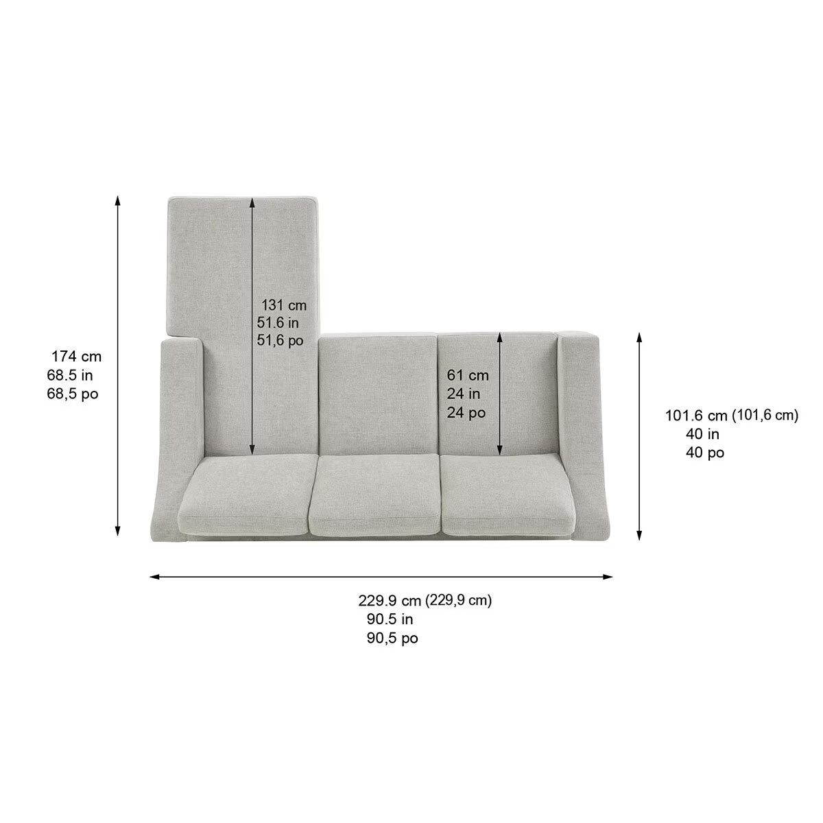 Dillard Grey Fabric Corner Sofa with Reversible Chaise