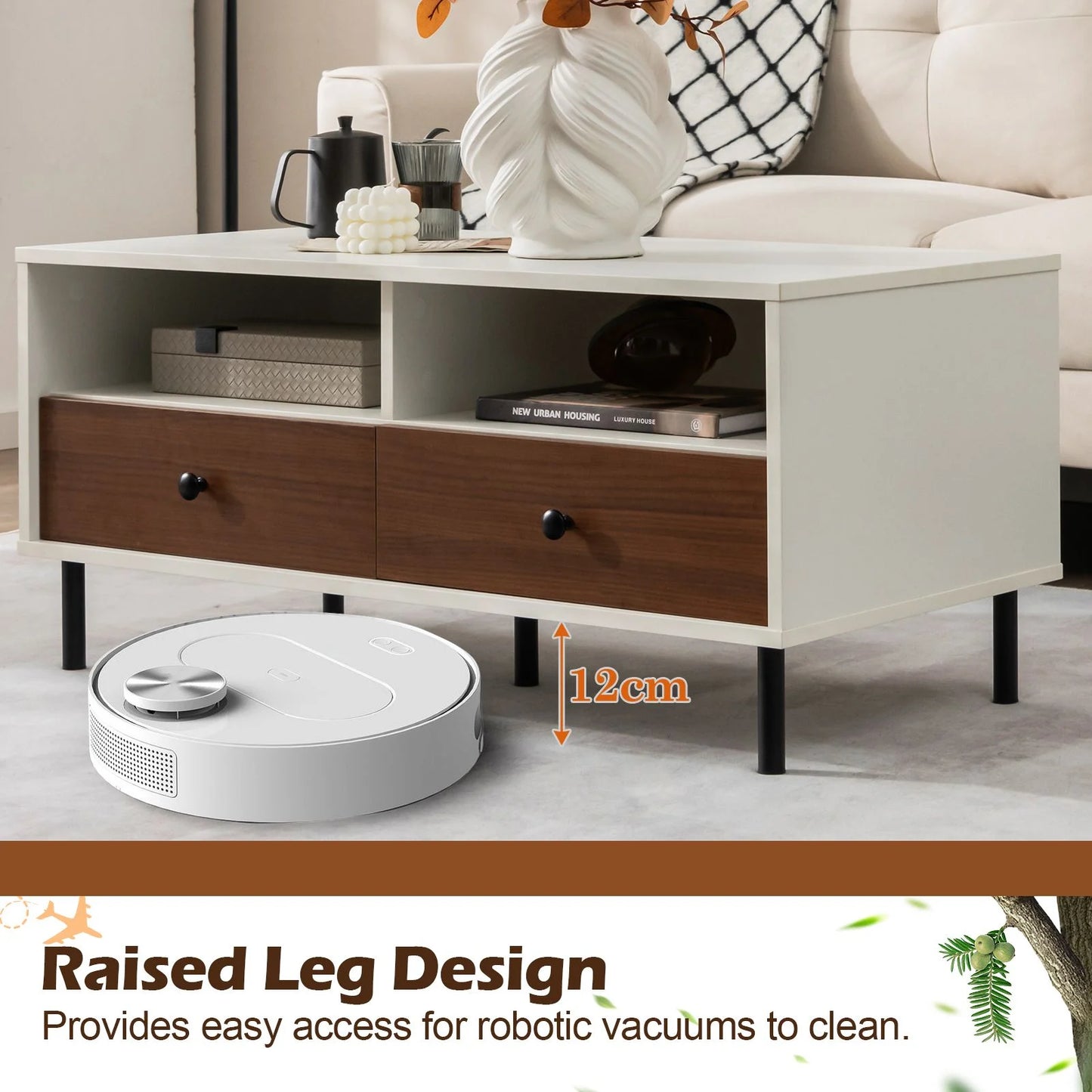 Rectangle Sofa Tea Table with Sturdy Metal Legs for Home Office