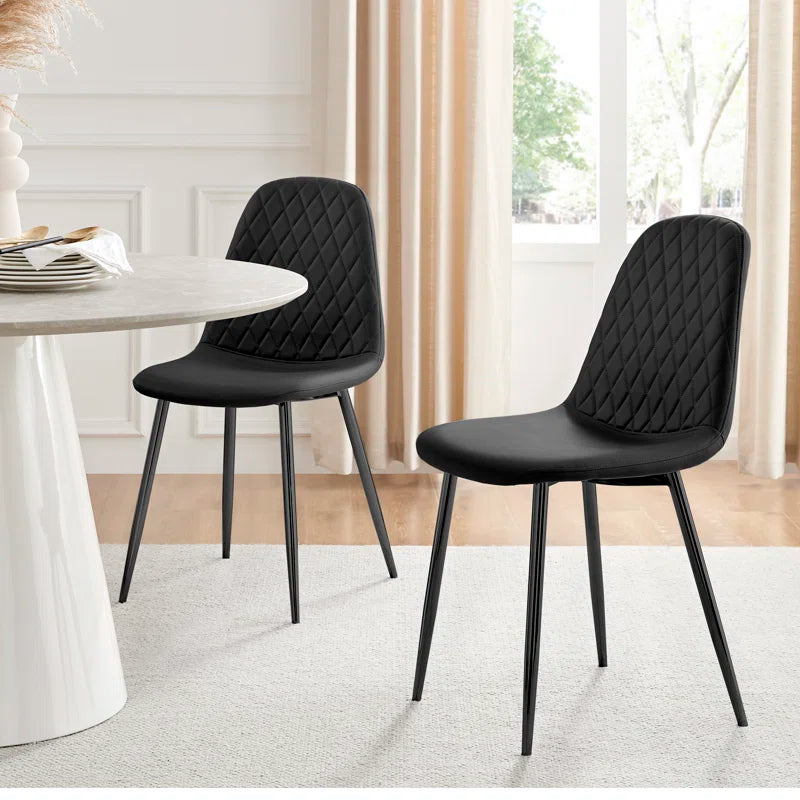 Corova Faux Leather Modern Dining Chairs with Metal Tapered Legs & Diamond Stitching