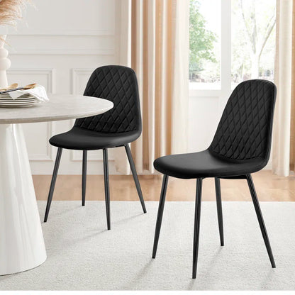 Corova Faux Leather Modern Dining Chairs with Metal Tapered Legs & Diamond Stitching