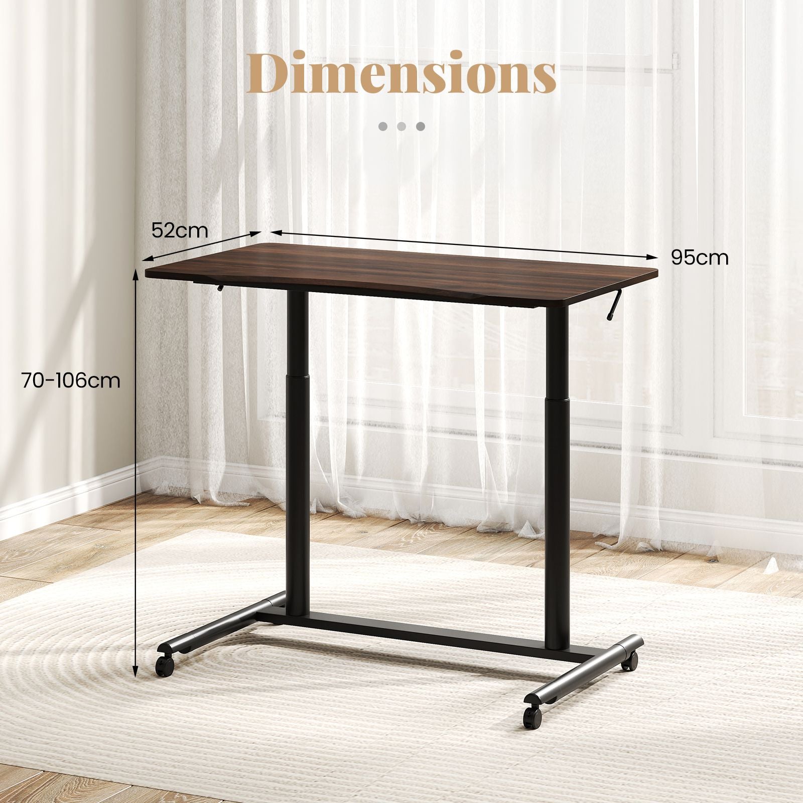 C-Shaped Mobile Standing Desk with Adjustable Height and Lockable Wheels