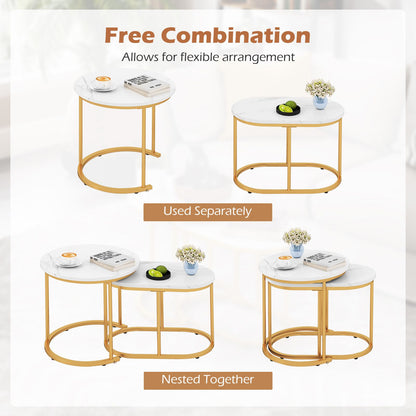 Coffee Table Set of 2 Modern Side Tables with White Faux Marble Top