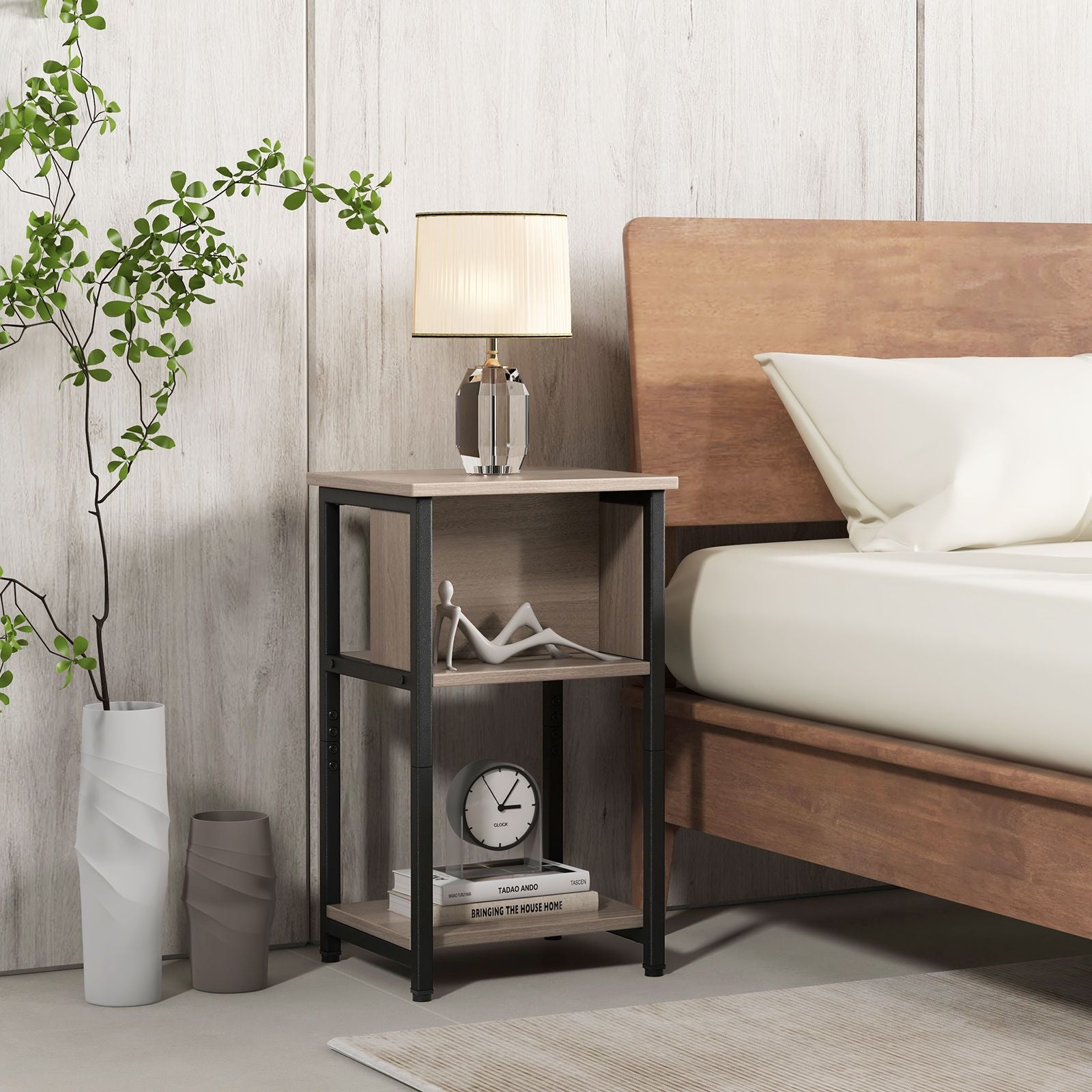 3-Tier Nightstand with Storage Shelf for Small Spaces