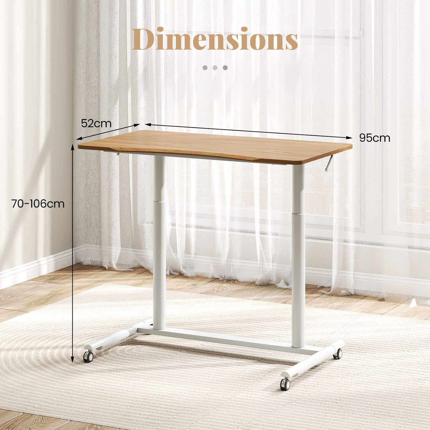 C-Shaped Mobile Standing Desk with Adjustable Height and Lockable Wheels